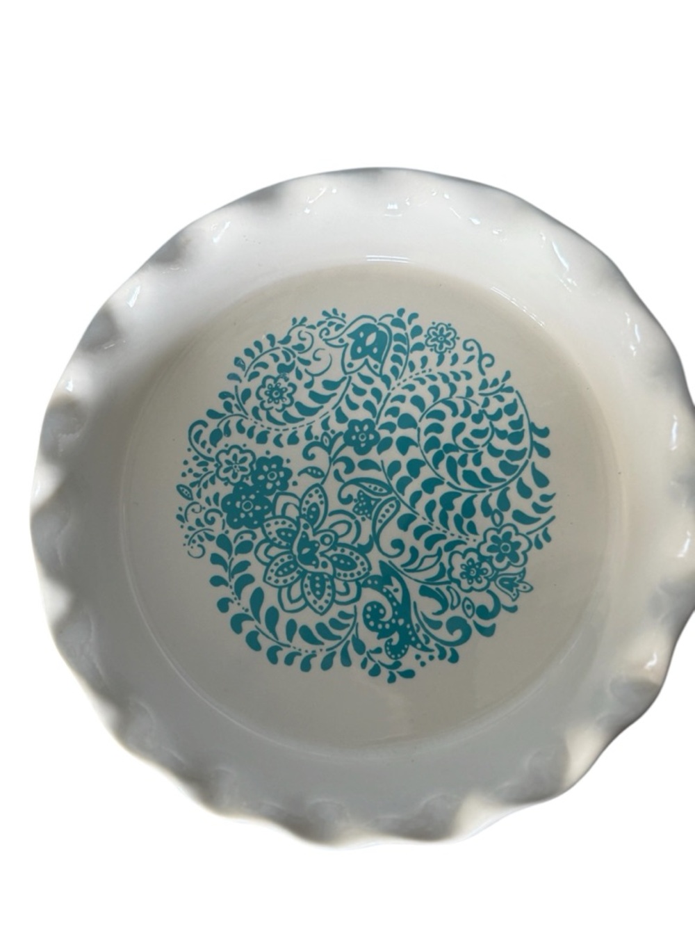 Pioneer Woman Teal Floral Pie Dish Scalloped 10” Stoneware
